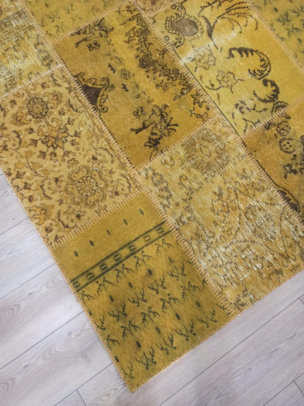 Çam Halı 724 Sarı El Dokuma Patchwork Yün Halı