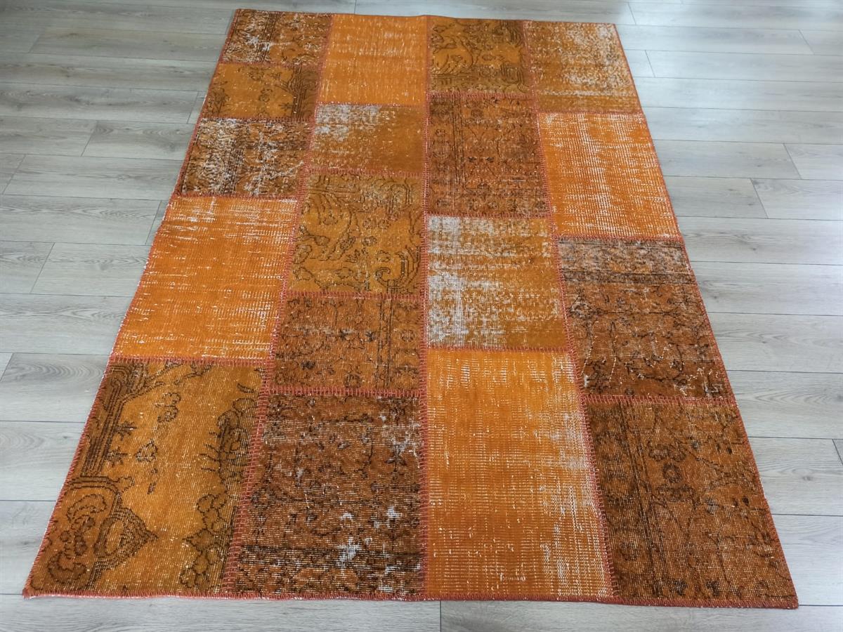 Çam Halı 725 Turuncu El Dokuma Patchwork Yün Halı