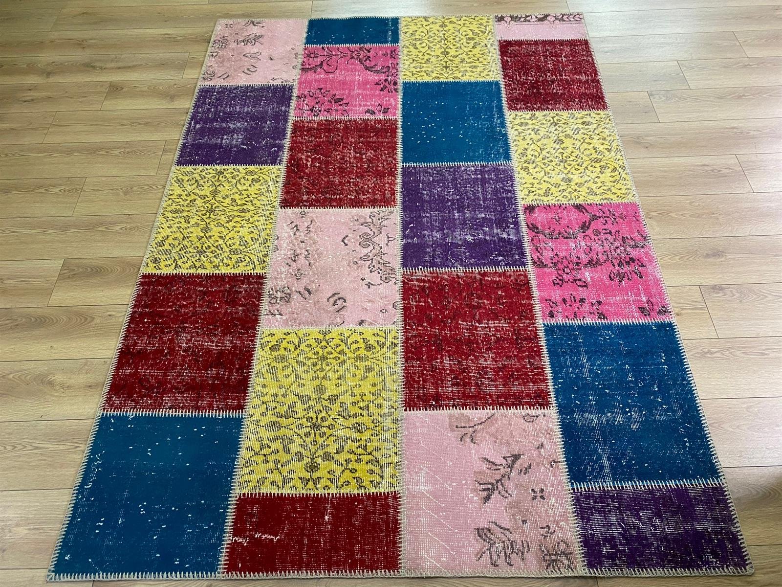 Çam Halı 726 Multi El Dokuma Patchwork Yün Halı