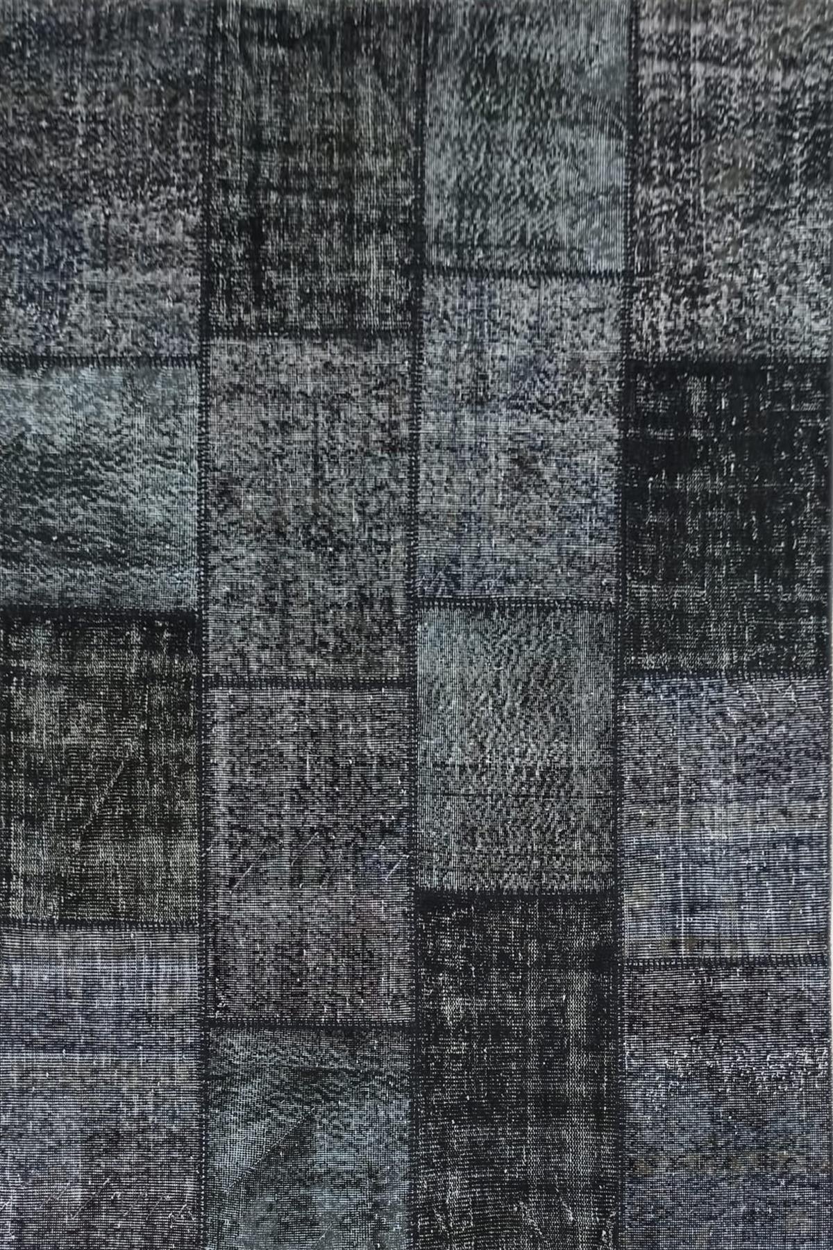 Çam Halı 728 Siyah El Dokuma Patchwork Yün Halı