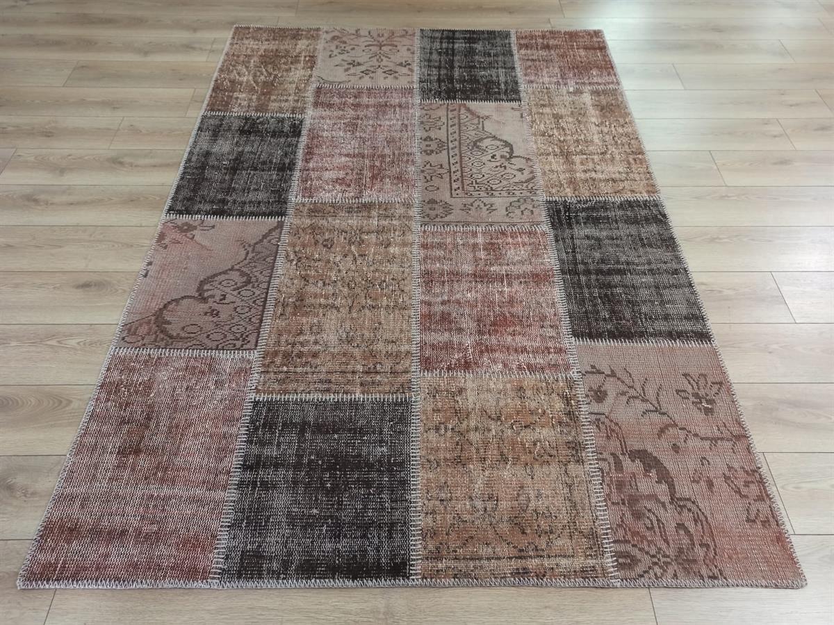 Çam Halı 928 Kahve El Dokuma Patchwork Yün Halı
