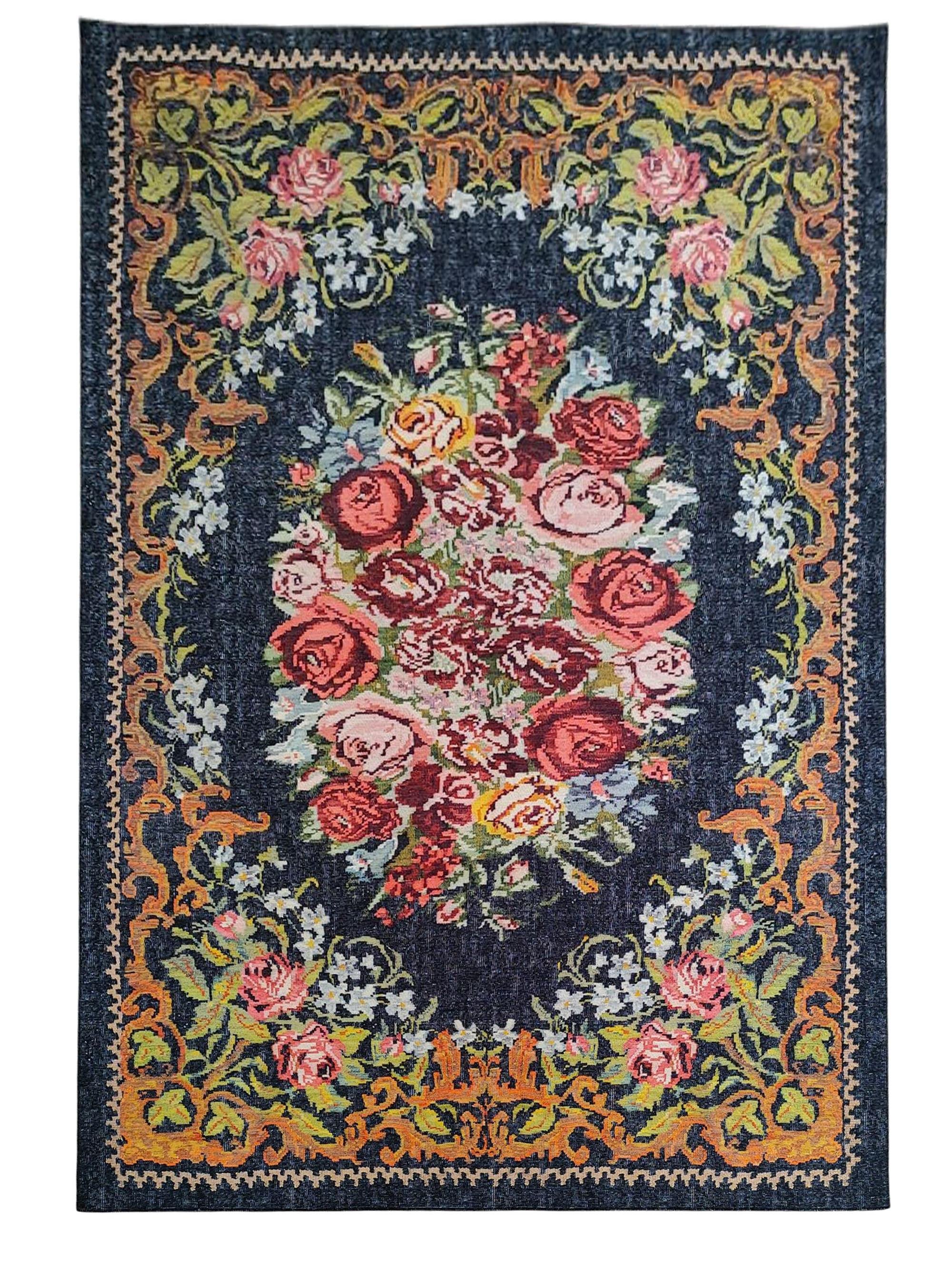 Çam Halı Anatolia 32-028 Karabağ Halısı Desenli Dokuma Tabanlı Yıkanabilir Şönil Salon ve Oda Halısı