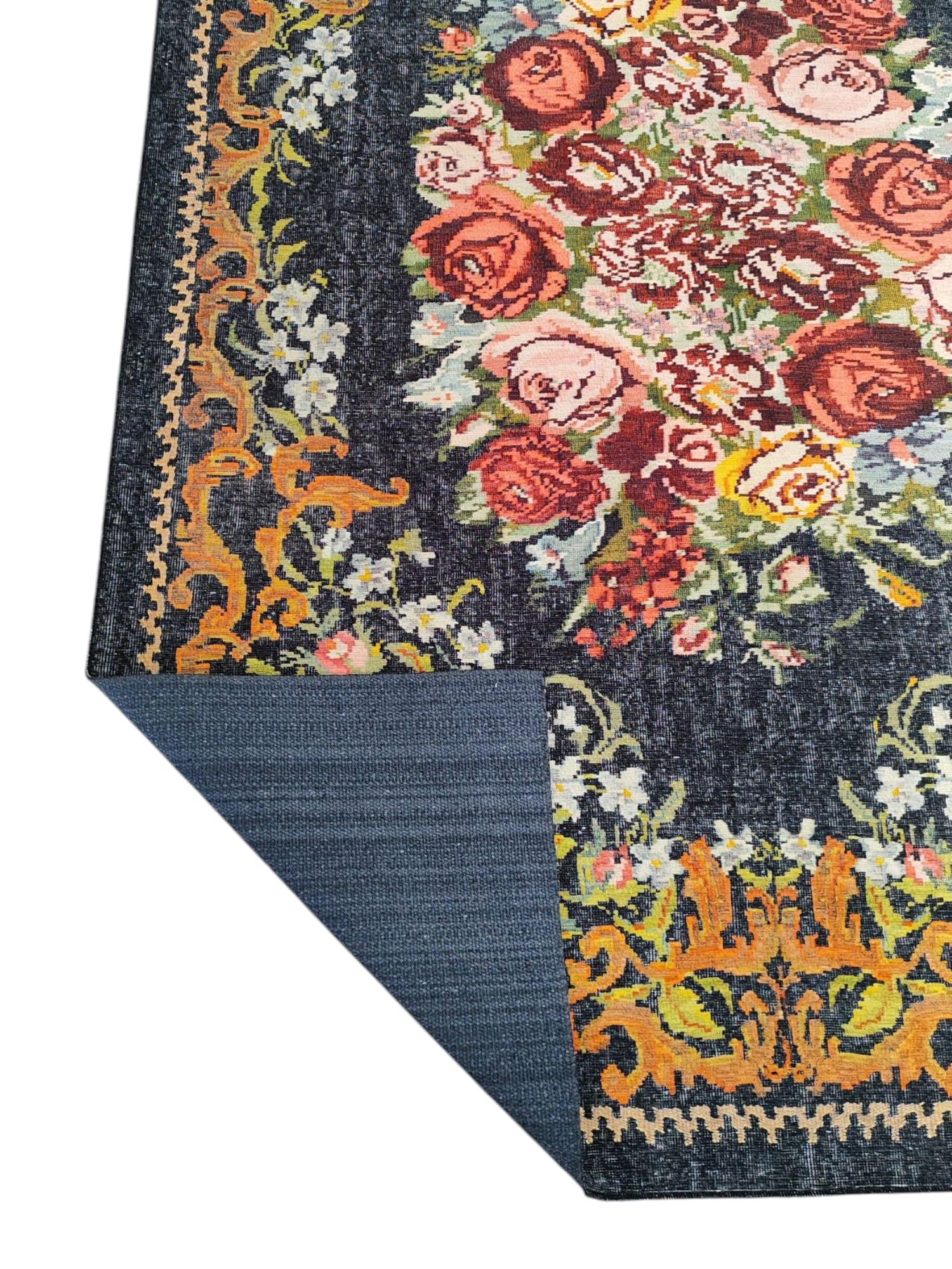 Çam Halı Anatolia 32-028 Karabağ Halısı Desenli Dokuma Tabanlı Yıkanabilir Şönil Salon ve Oda Halısı