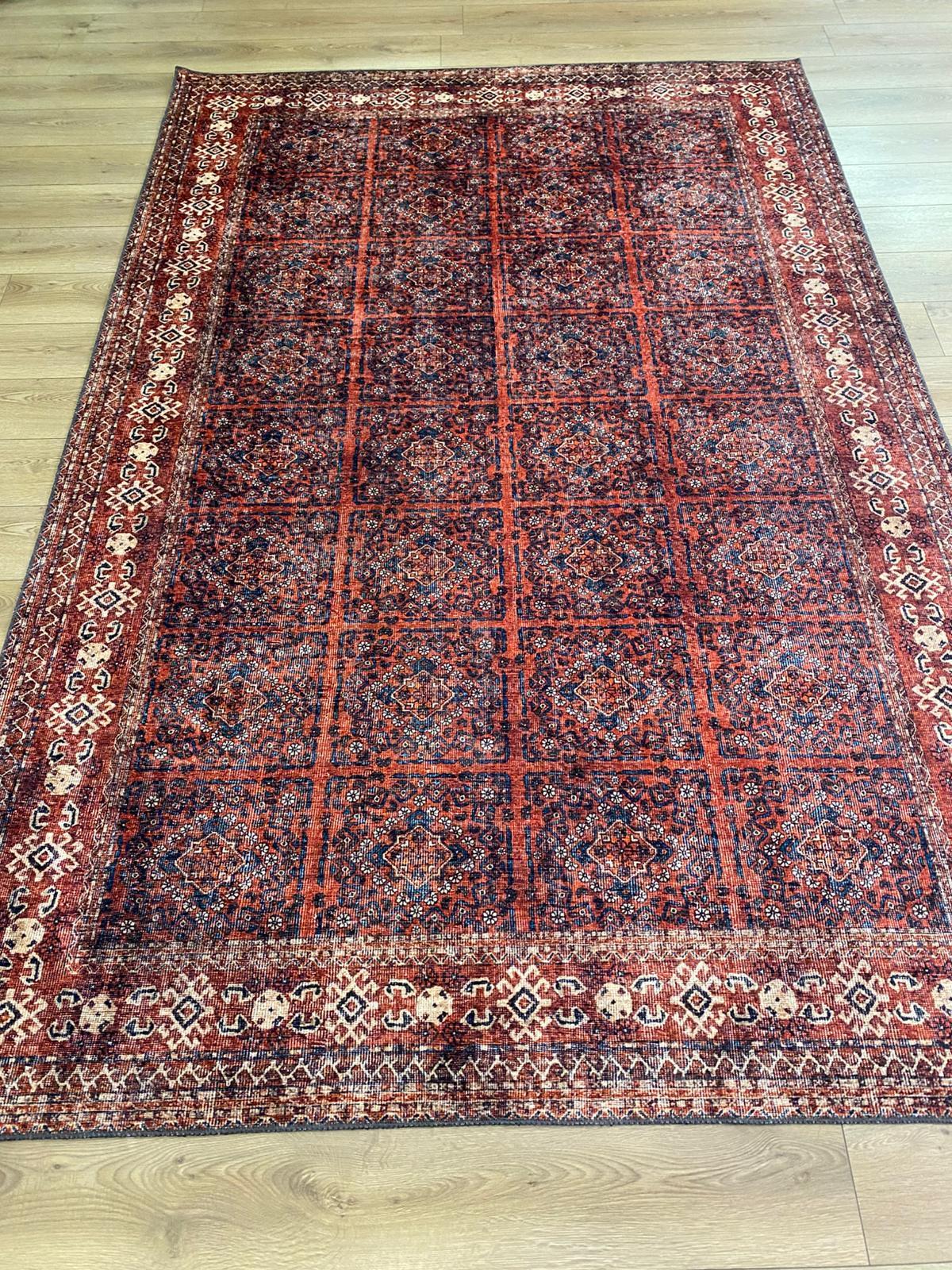 Çam Halı Anatolia 32-059 Etnik Afgan Halısı Desenli Dokuma Tabanlı Yıkanabilir Şönil Salon ve Oda Halısı