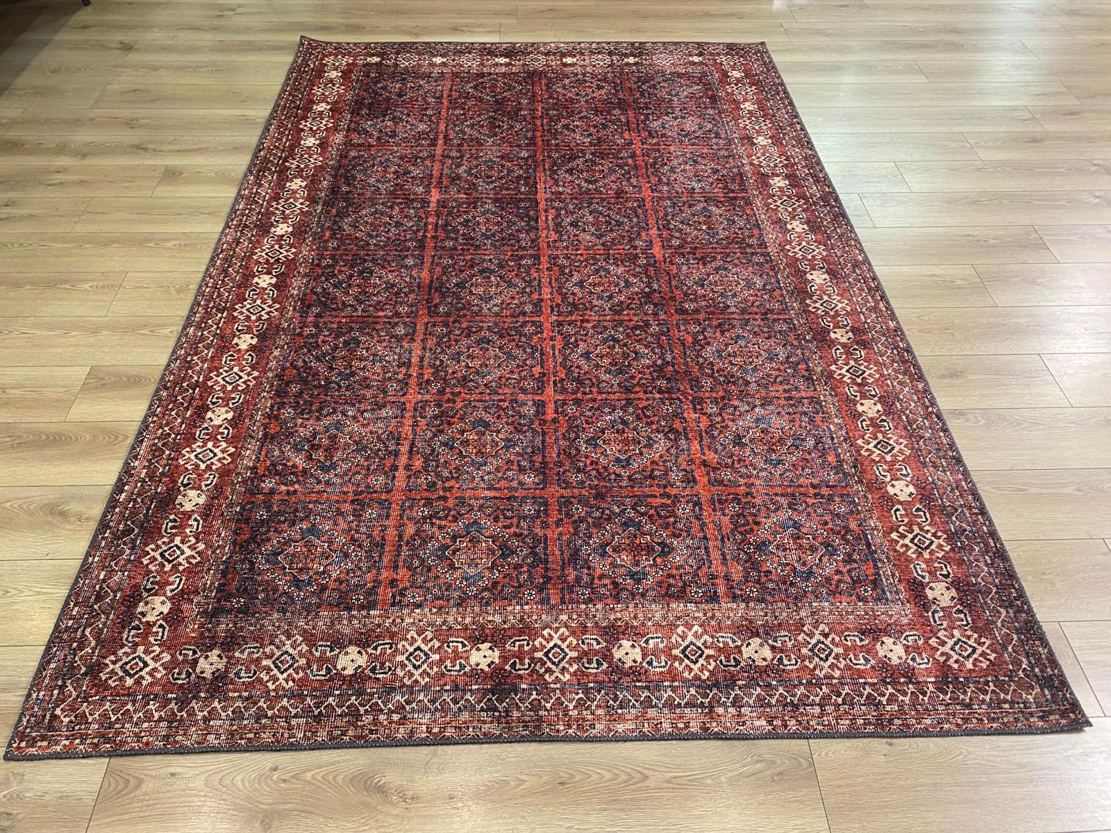 Çam Halı Anatolia 32-059 Etnik Afgan Halısı Desenli Dokuma Tabanlı Yıkanabilir Şönil Salon ve Oda Halısı