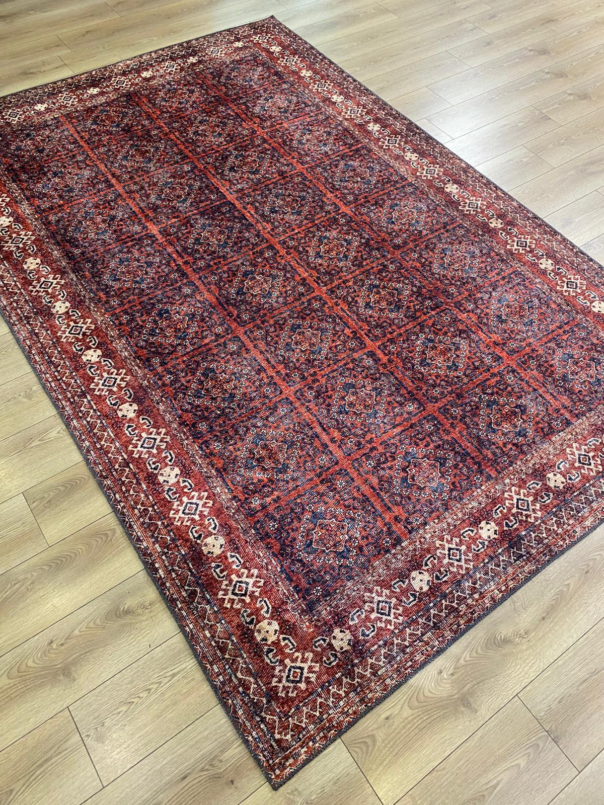Çam Halı Anatolia 32-059 Etnik Afgan Halısı Desenli Dokuma Tabanlı Yıkanabilir Şönil Salon ve Oda Halısı