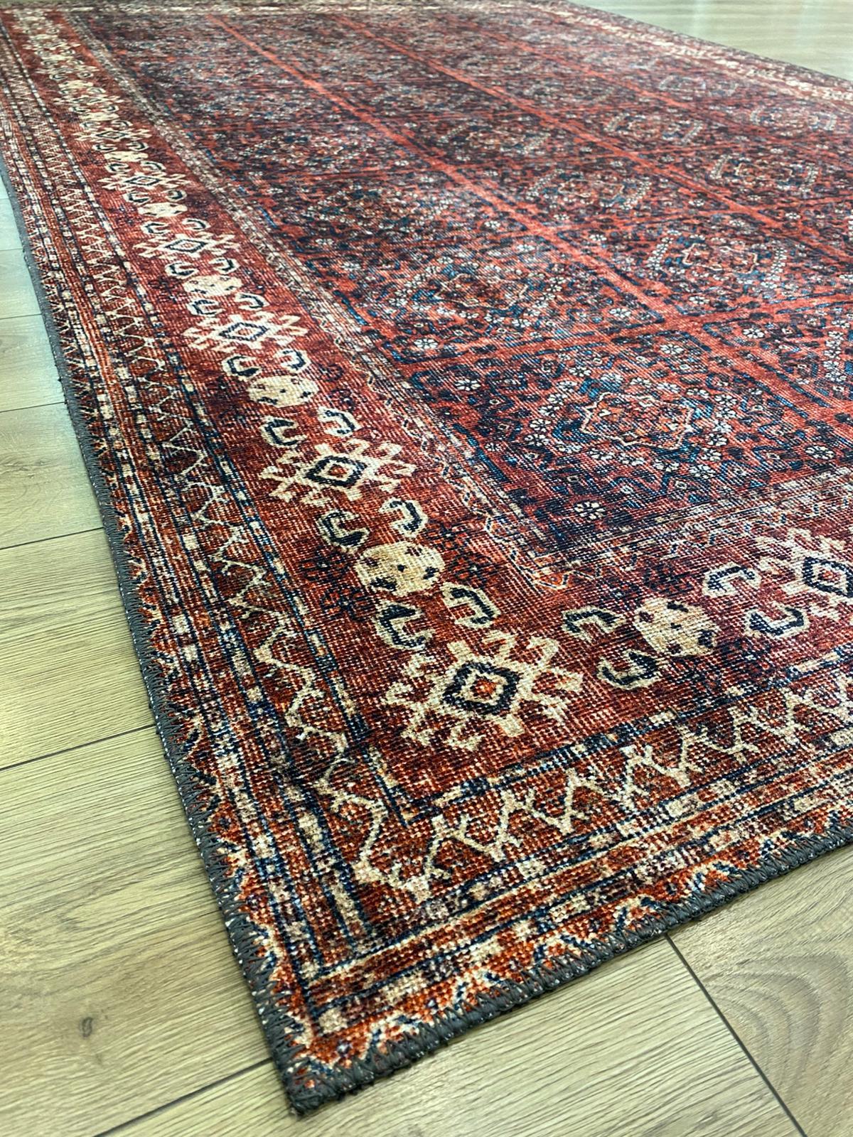 Çam Halı Anatolia 32-059 Etnik Afgan Halısı Desenli Dokuma Tabanlı Yıkanabilir Şönil Salon ve Oda Halısı
