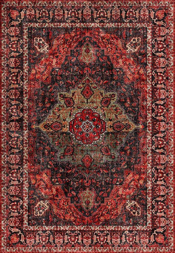 Çam Halı Anatolia 32-067 Etnik Eskitme Desenli Dokuma Tabanlı Yıkanabilir Şönil Salon ve Oda Halısı