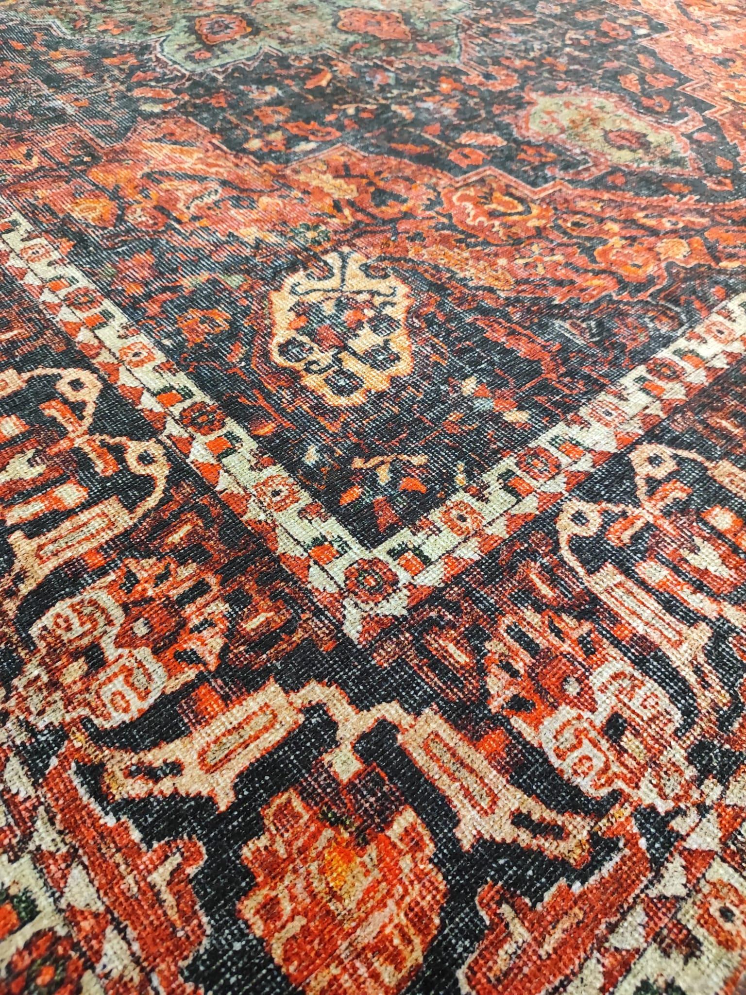Çam Halı Anatolia 32-067 Etnik Eskitme Desenli Dokuma Tabanlı Yıkanabilir Şönil Salon ve Oda Halısı