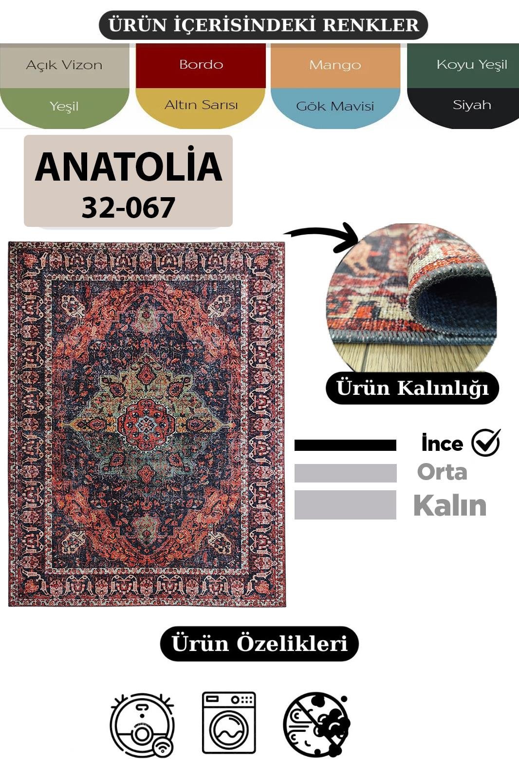 Çam Halı Anatolia 32-067 Etnik Eskitme Desenli Dokuma Tabanlı Yıkanabilir Şönil Salon ve Oda Halısı