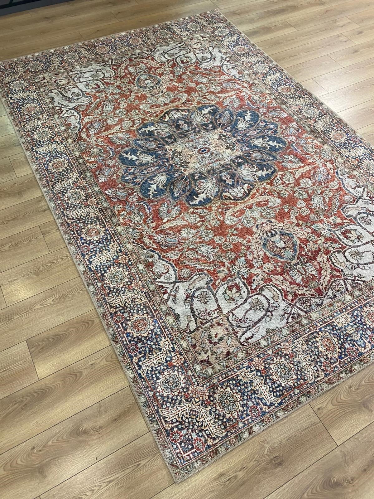 Çam Halı Anatolia 32-074 Etnik Eskitme Desenli Dokuma Tabanlı Yıkanabilir Şönil Salon ve Oda Halısı