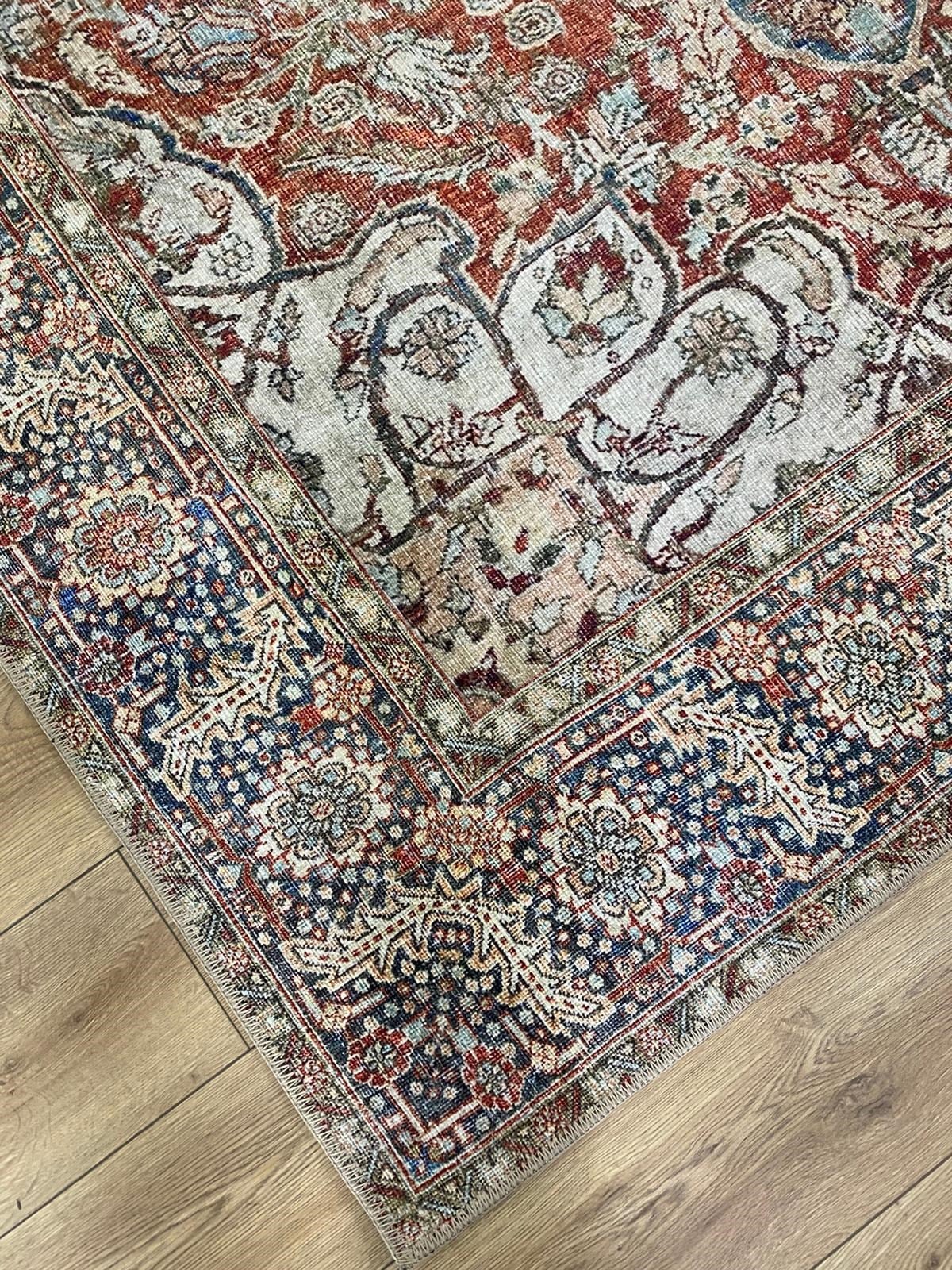 Çam Halı Anatolia 32-074 Etnik Eskitme Desenli Dokuma Tabanlı Yıkanabilir Şönil Salon ve Oda Halısı