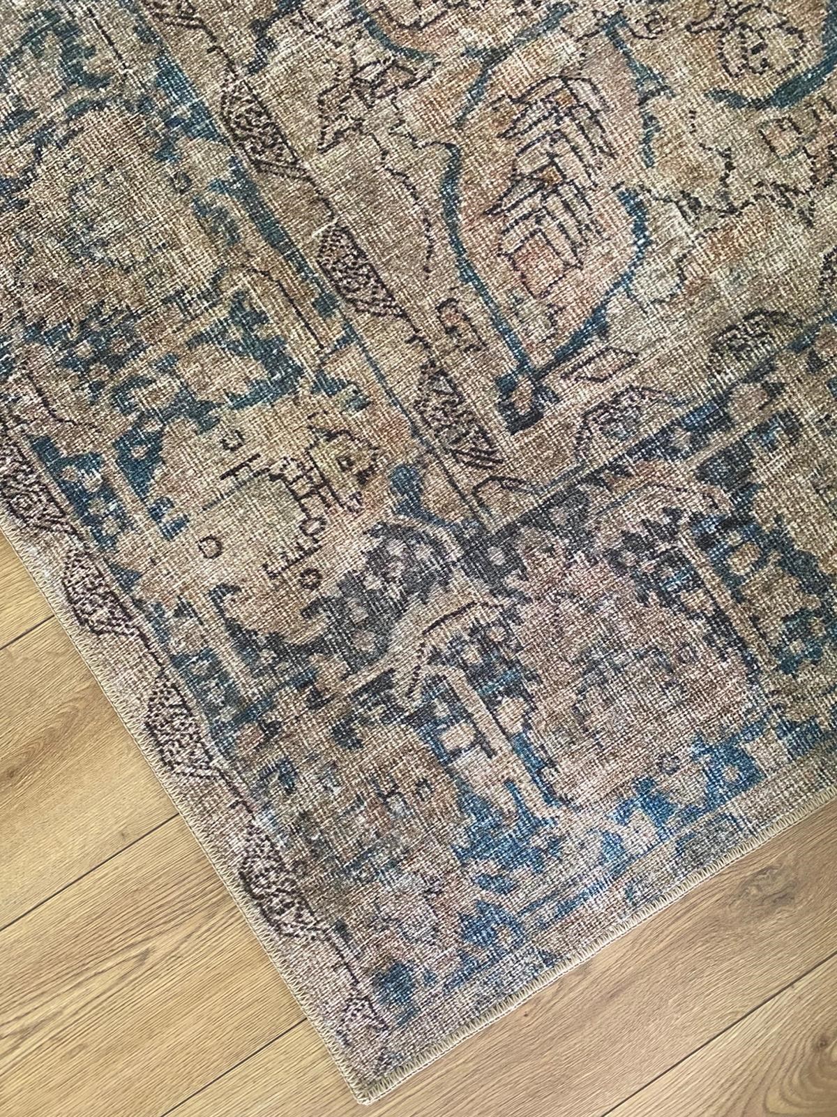 Çam Halı Anatolia 32-075 Etnik Eskitme Desenli Dokuma Tabanlı Yıkanabilir Şönil Salon ve Oda Halısı