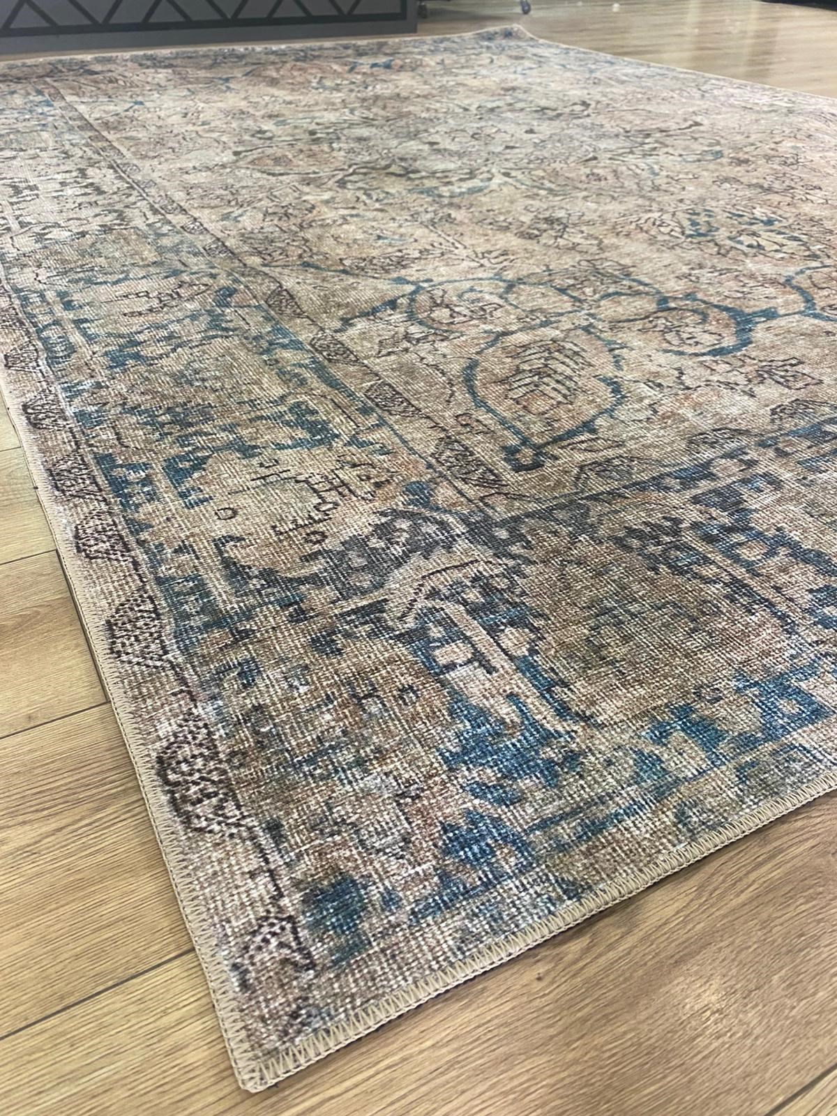 Çam Halı Anatolia 32-075 Etnik Eskitme Desenli Dokuma Tabanlı Yıkanabilir Şönil Salon ve Oda Halısı
