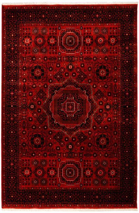 Çam Halı Bambos Plus 903 Kırmızı Yün ve Bambu ile Özel Tezgahlarda Üretilen Afgan Halısı Desenli El Emeği Modern Uşak Halısı