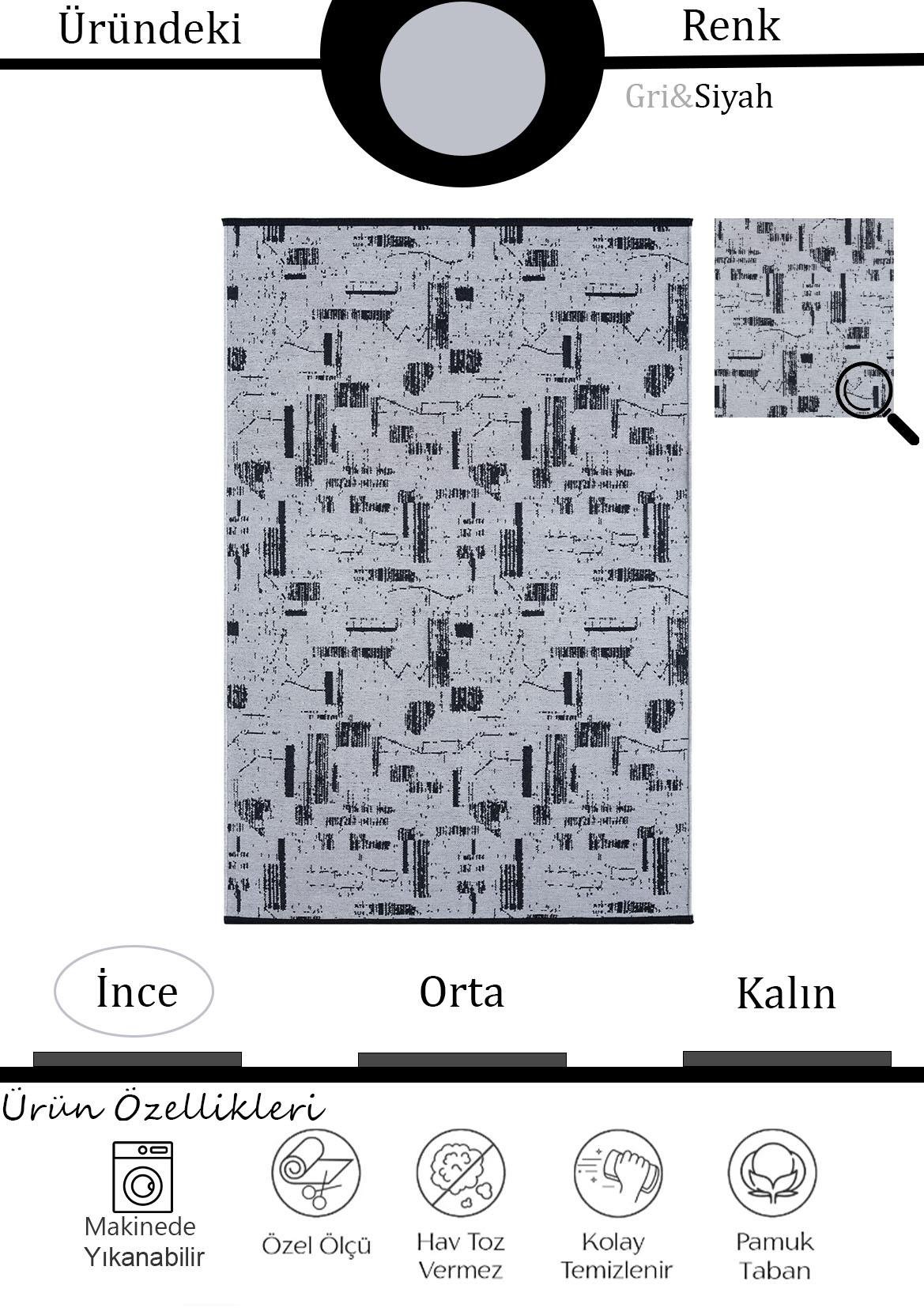 Çam Halı Bodrum BDR 113 Gri Özel Latex Kaymaz Tabanlı Kilim