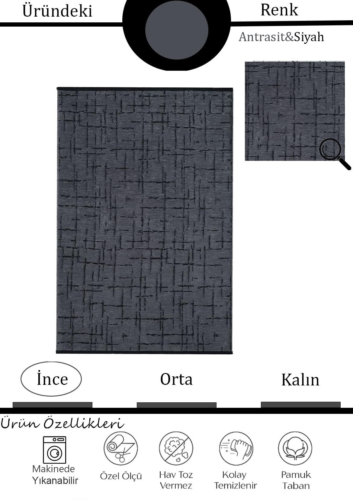 Çam Halı Bodrum BDR 123 Antrasit Özel Latex Kaymaz Tabanlı Kilim