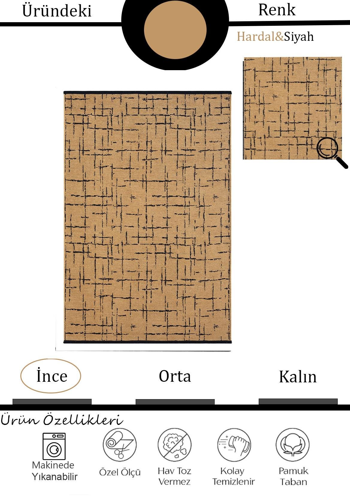 Çam Halı Bodrum BDR 124 Hardal Özel Latex Kaymaz Tabanlı Kilim