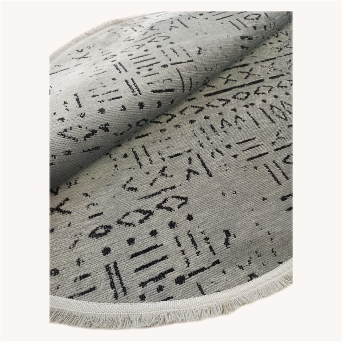 Çam Halı Crea Decolux Vena 8015 Gri Daire Özel Kaymaz Tabanlı Pamuk Dokuma Kilim