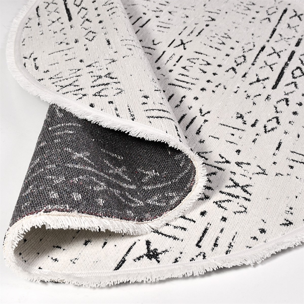 Çam Halı Crea Decolux Vena 8018 Beyaz Daire Özel Kaymaz Tabanlı Pamuk Dokuma Kilim