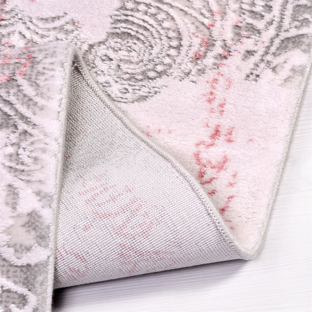 Çam Halı Crea Plus Galaxy Blossom 13507 Gri Pembe Eskitme Desenli Makine Halısı