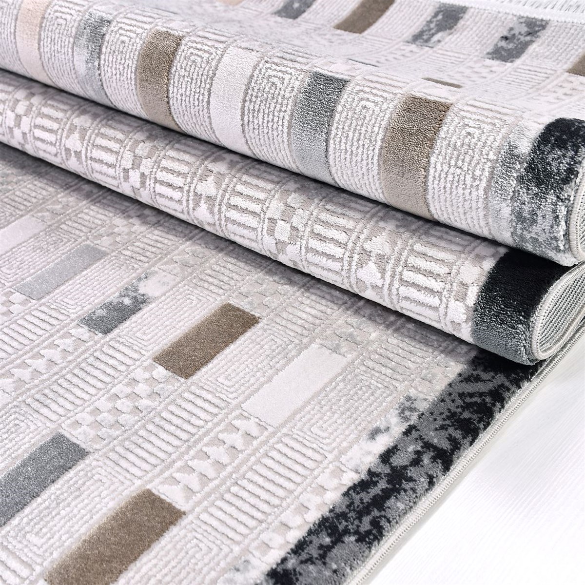 Çam Halı Crea Plus Stone Roxanne 17192 Krem Gri Modern Desenli Makine Halısı
