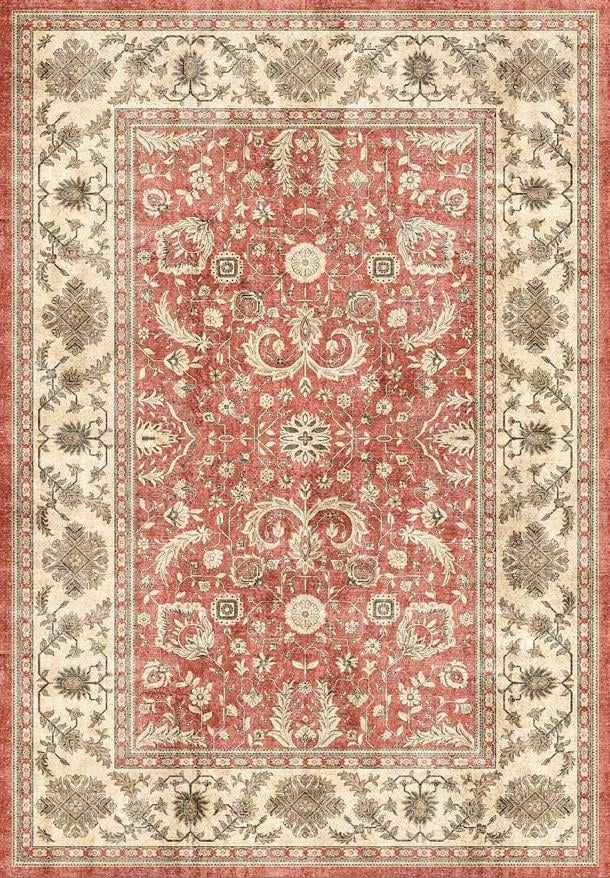 Çam Halı Dream 32-031 Etnik Eskitme Desenli Dokuma Tabanlı Yıkanabilir Şönil Salon ve Oda Halısı