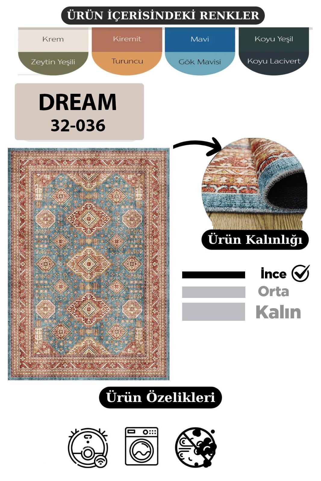 Çam Halı Dream 32-036 Etnik Eskitme Desenli Dokuma Tabanlı Yıkanabilir Şönil Salon ve Oda Halısı