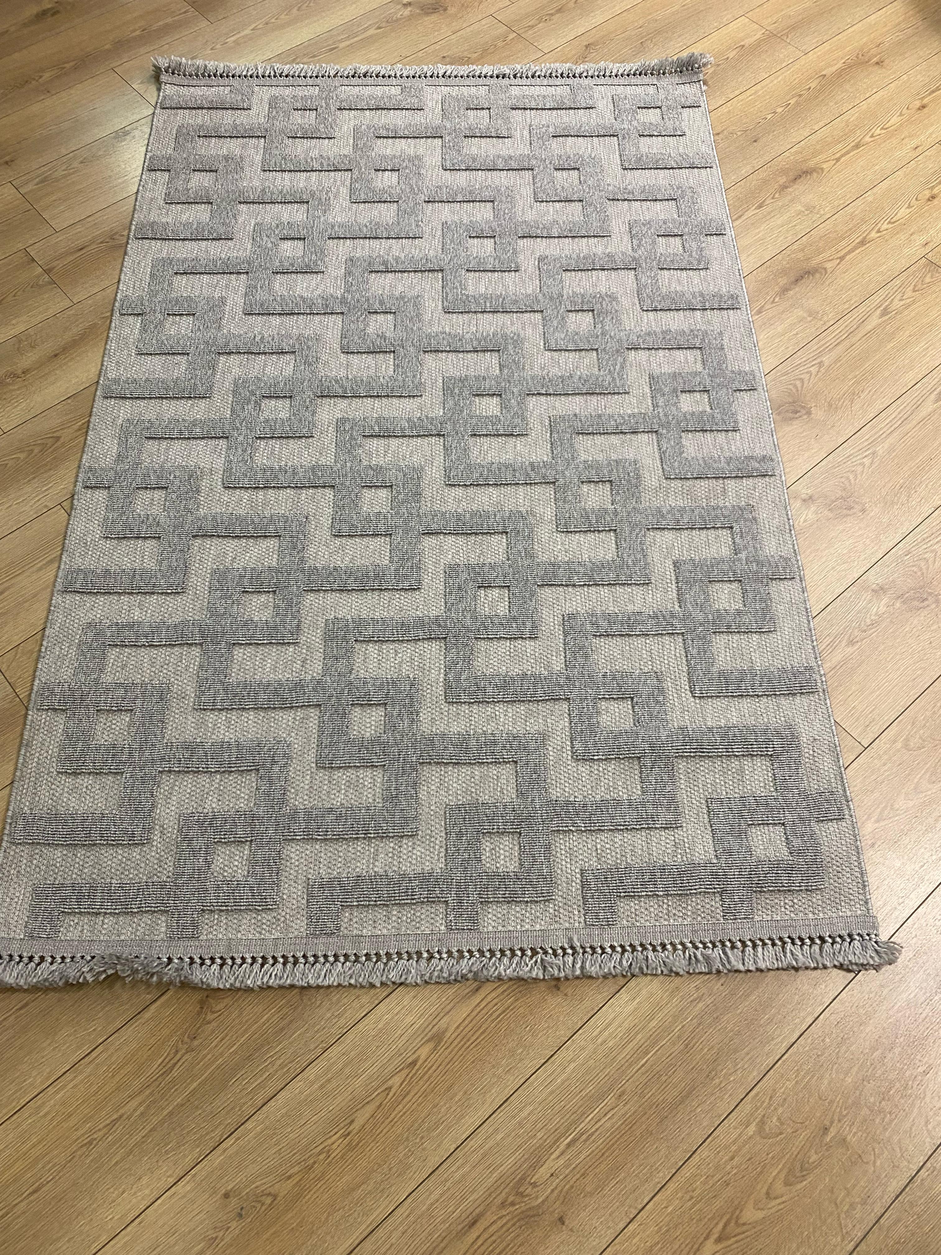 Çam Halı  Enti Halı Togo 7509 Gri Geometrik Desenli Makine Halısı