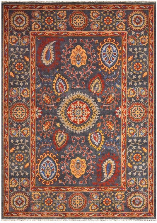 Çam Halı Funky 801 Antrasit Yün ve Bambu ile Özel Tezgahlarda Üretilen Otantik Desenli El Emeği Modern Uşak Halısı