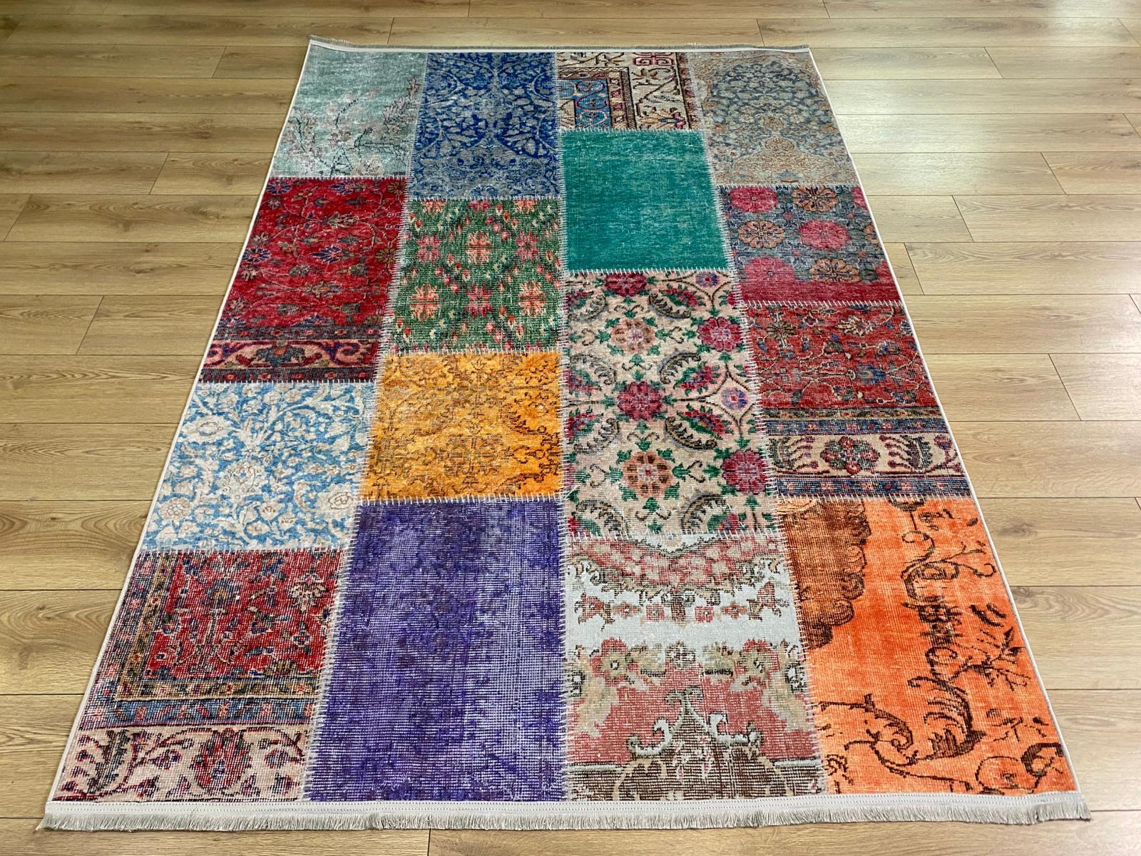 Çam Halı Gloria TD776 Multi Patchwork Desen Dokuma Saçaklı Kilim