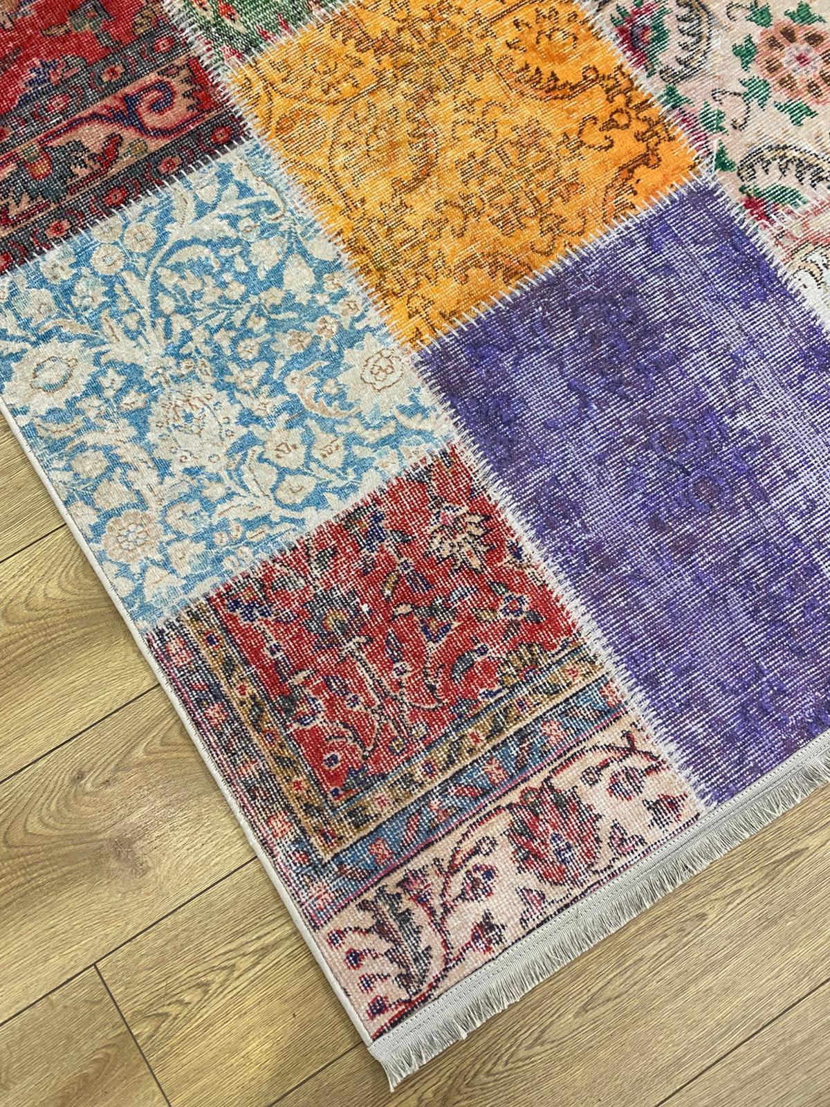 Çam Halı Gloria TD776 Multi Patchwork Desen Dokuma Saçaklı Kilim