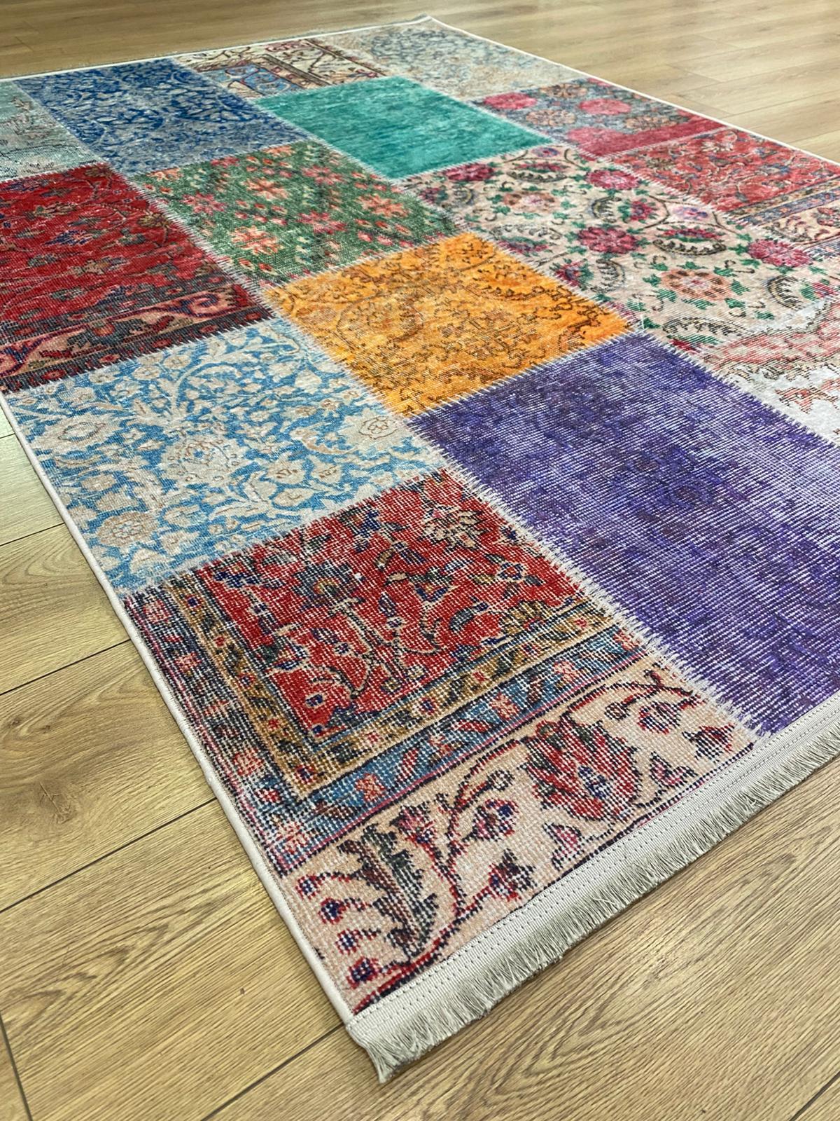 Çam Halı Gloria TD776 Multi Patchwork Desen Dokuma Saçaklı Kilim