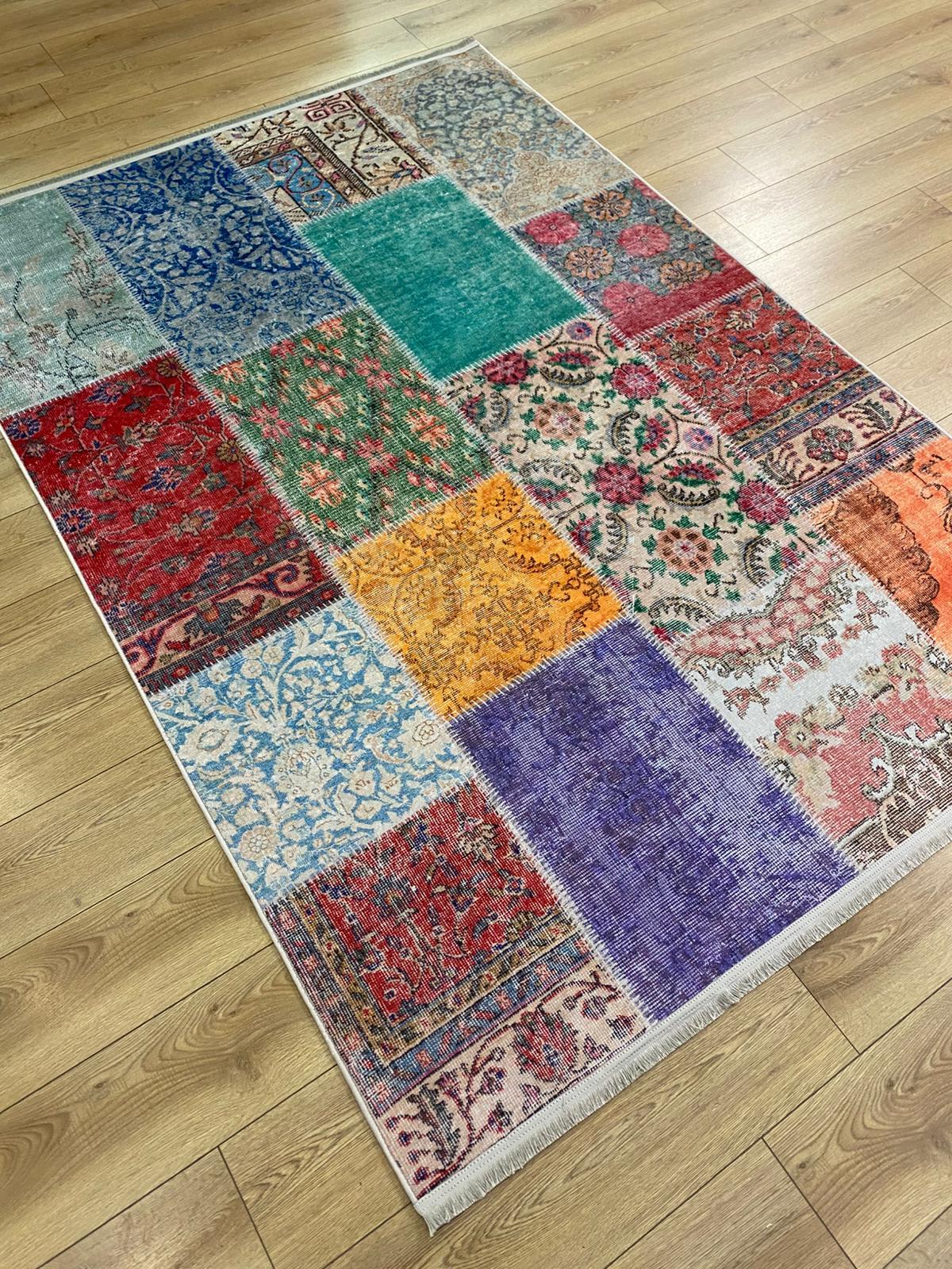 Çam Halı Gloria TD776 Multi Patchwork Desen Dokuma Saçaklı Kilim