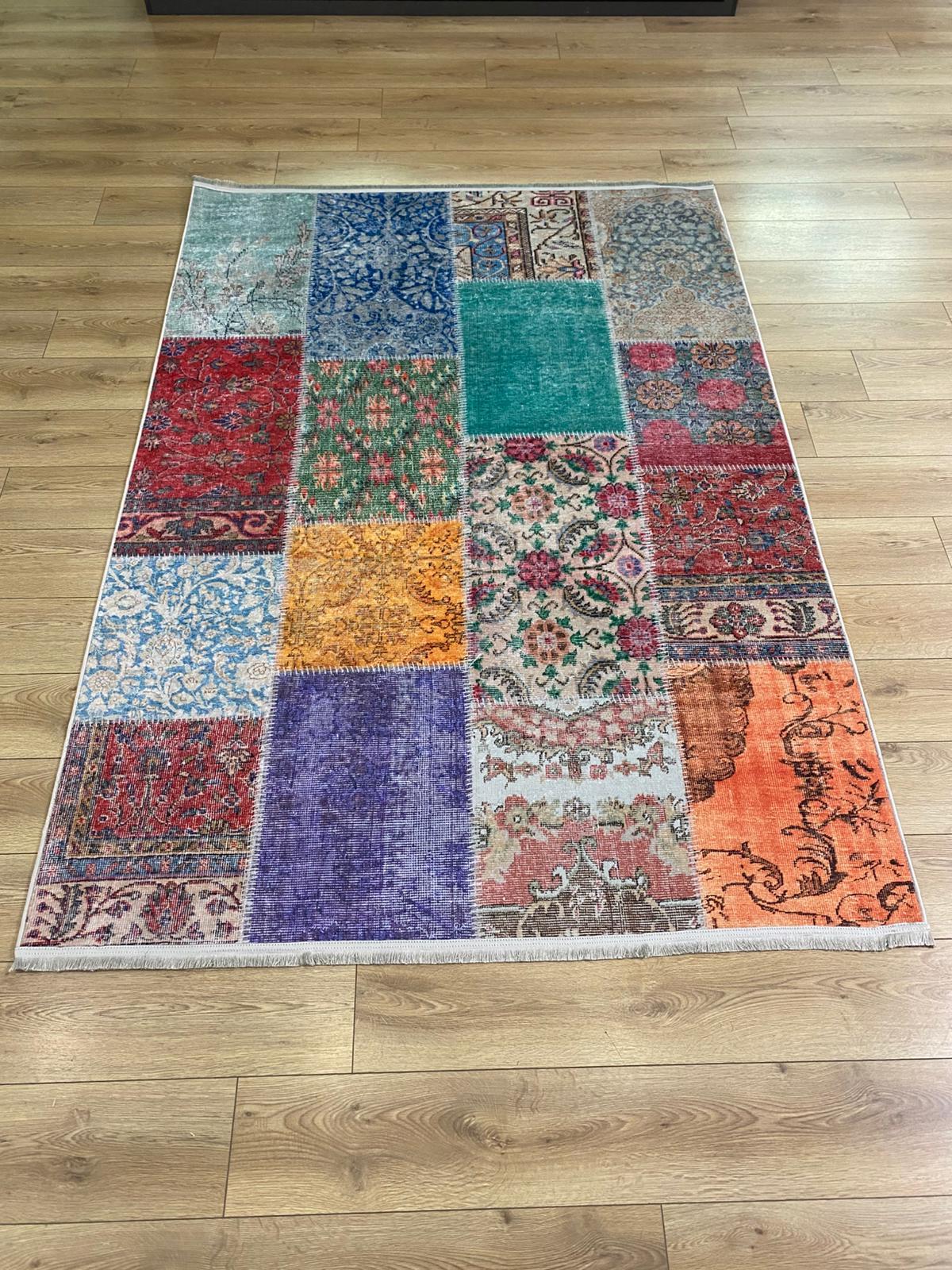 Çam Halı Gloria TD776 Multi Patchwork Desen Dokuma Saçaklı Kilim