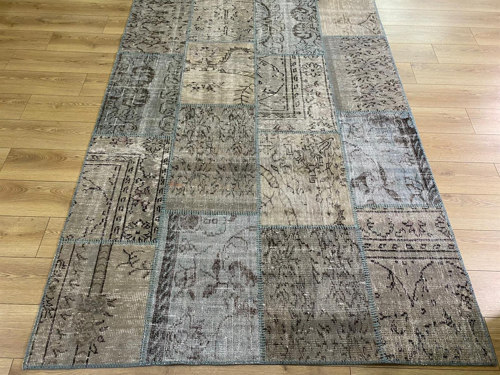 Çam Halı PW1122 Gri El Dokuma Patchwork Yün Halı