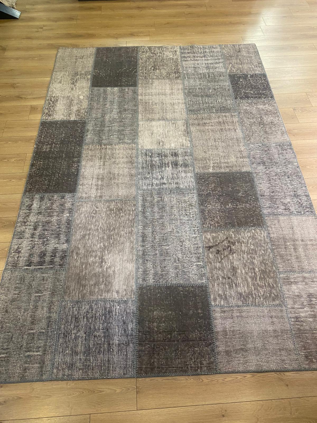 Çam Halı PW1314 Gri El Dokuma Patchwork Yün Halı