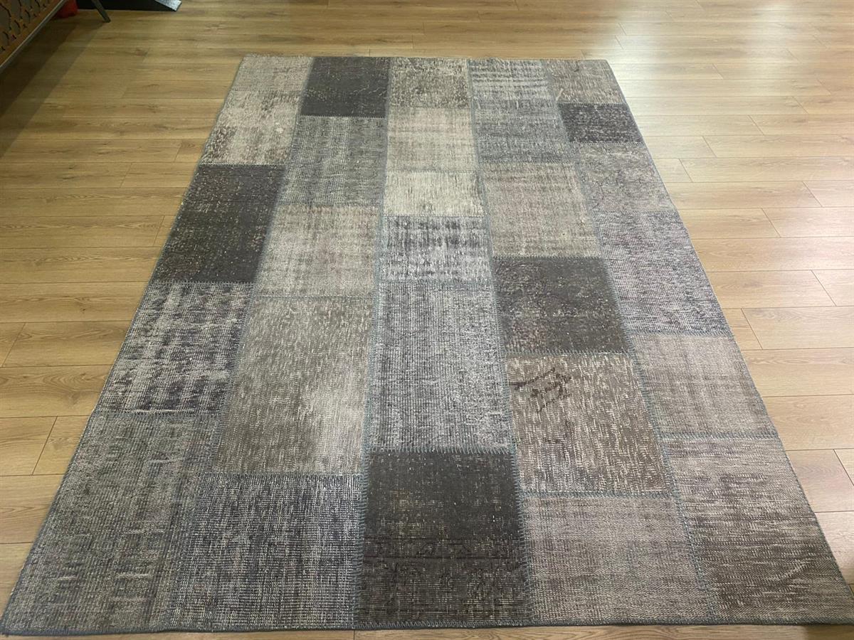 Çam Halı PW1314 Gri El Dokuma Patchwork Yün Halı