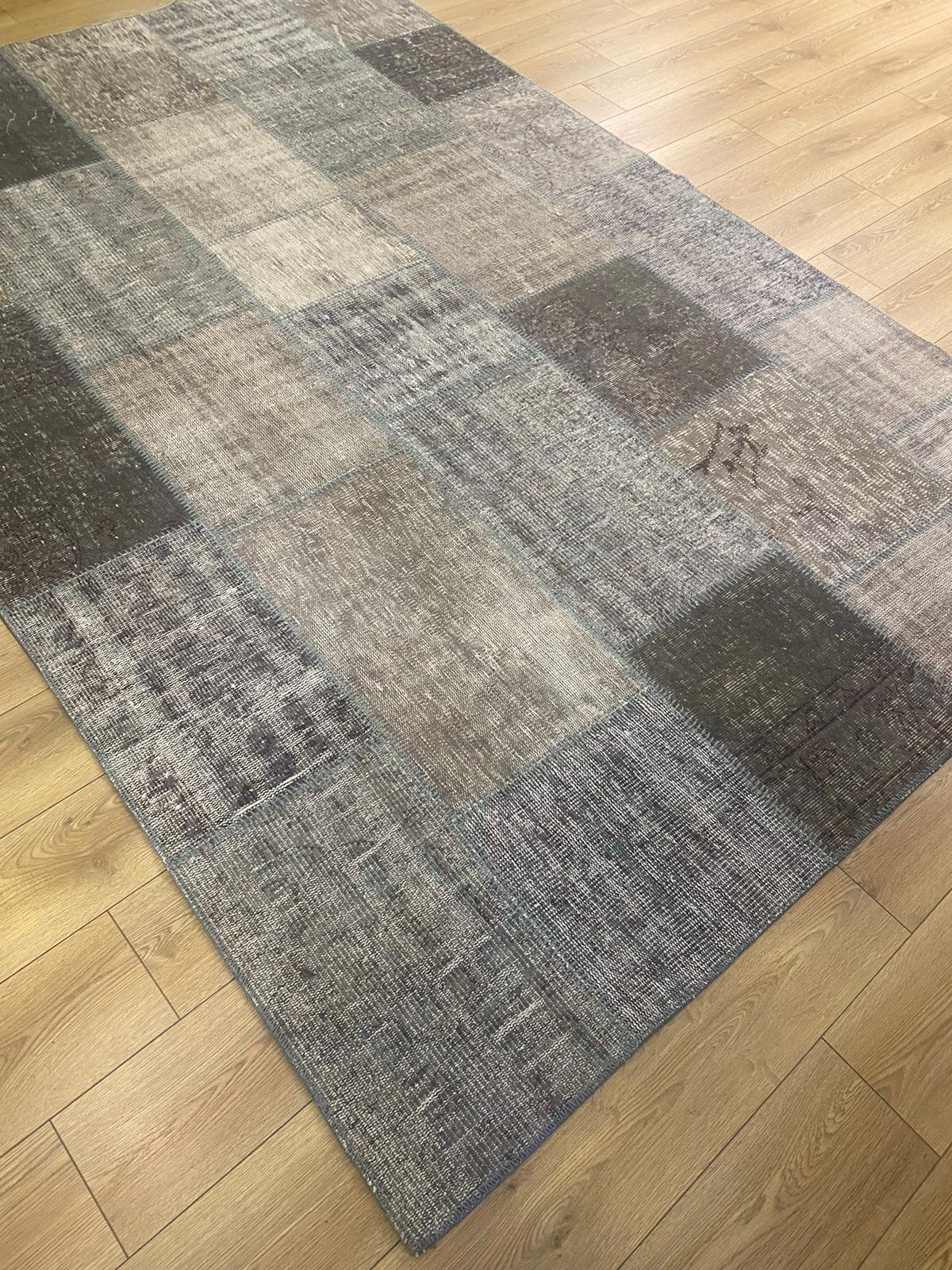 Çam Halı PW1314 Gri El Dokuma Patchwork Yün Halı