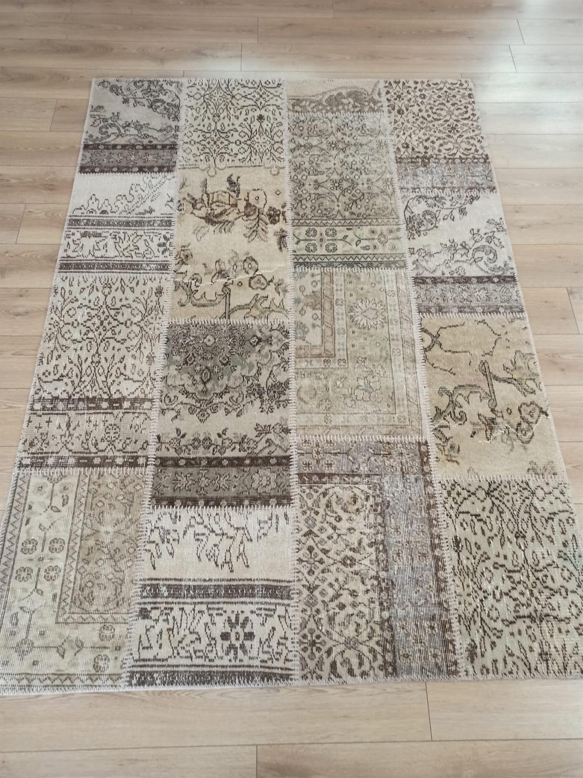 Çam Halı PW732 Bej El Dokuma Patchwork Yün Halı