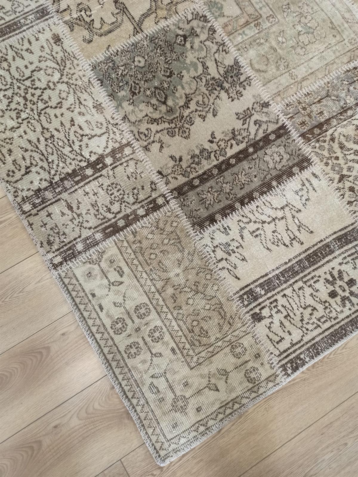 Çam Halı PW732 Bej El Dokuma Patchwork Yün Halı