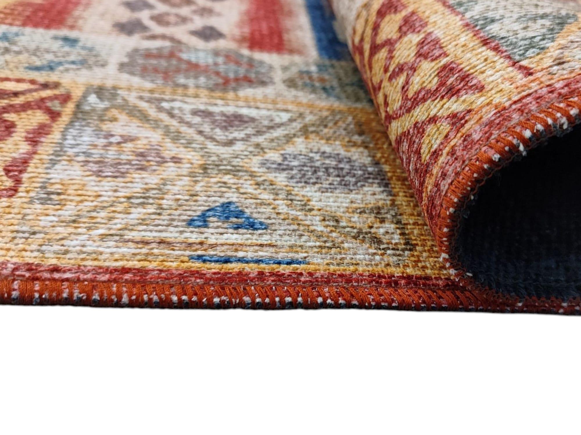 Çam Halı Siesta Etnik 32-564 Etnik Eskitme Desenli Dokuma Tabanlı Yıkanabilir Şönil Salon ve Oda Halısı