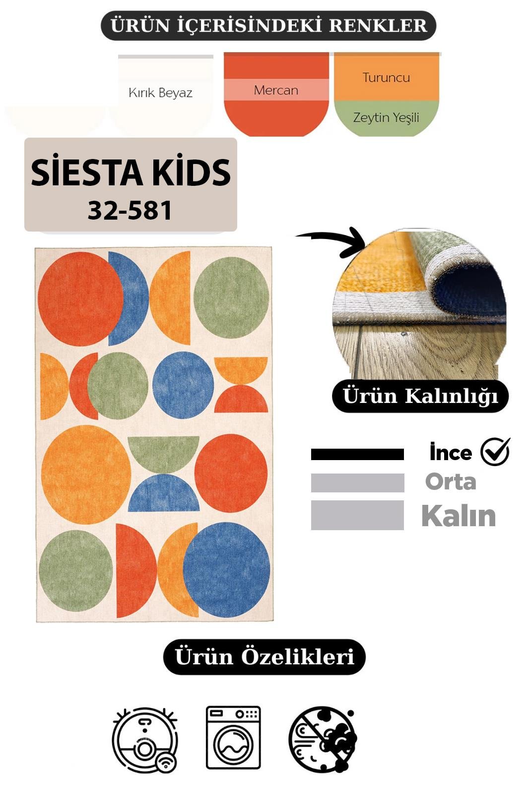 Çam Halı Siesta Kids 32-581 Modern Desenli Dokuma Tabanlı Yıkanabilir Şönil Çocuk Odası Halısı
