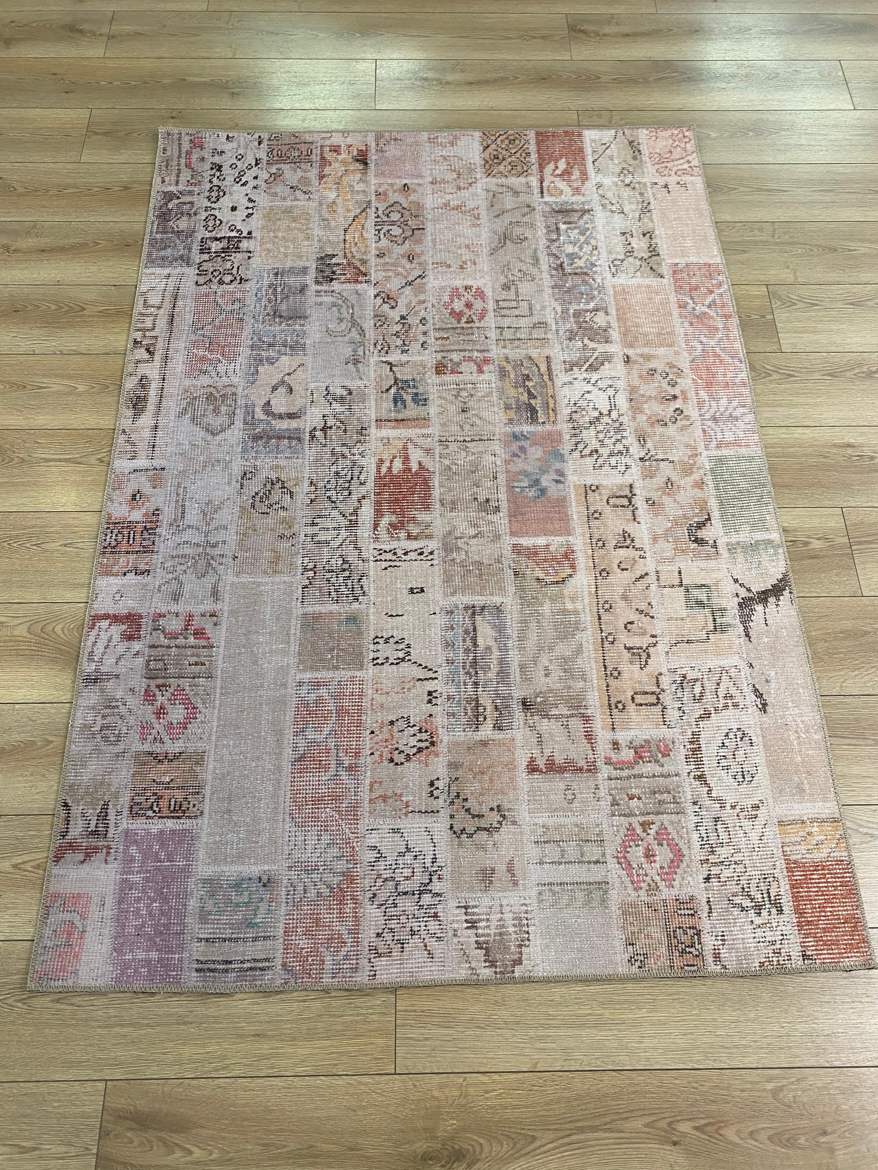 Çam Halı Siesta Patchwork 32-456 Etnik Eskitme Desenli Dokuma Tabanlı Yıkanabilir Şönil Salon ve Oda Halısı