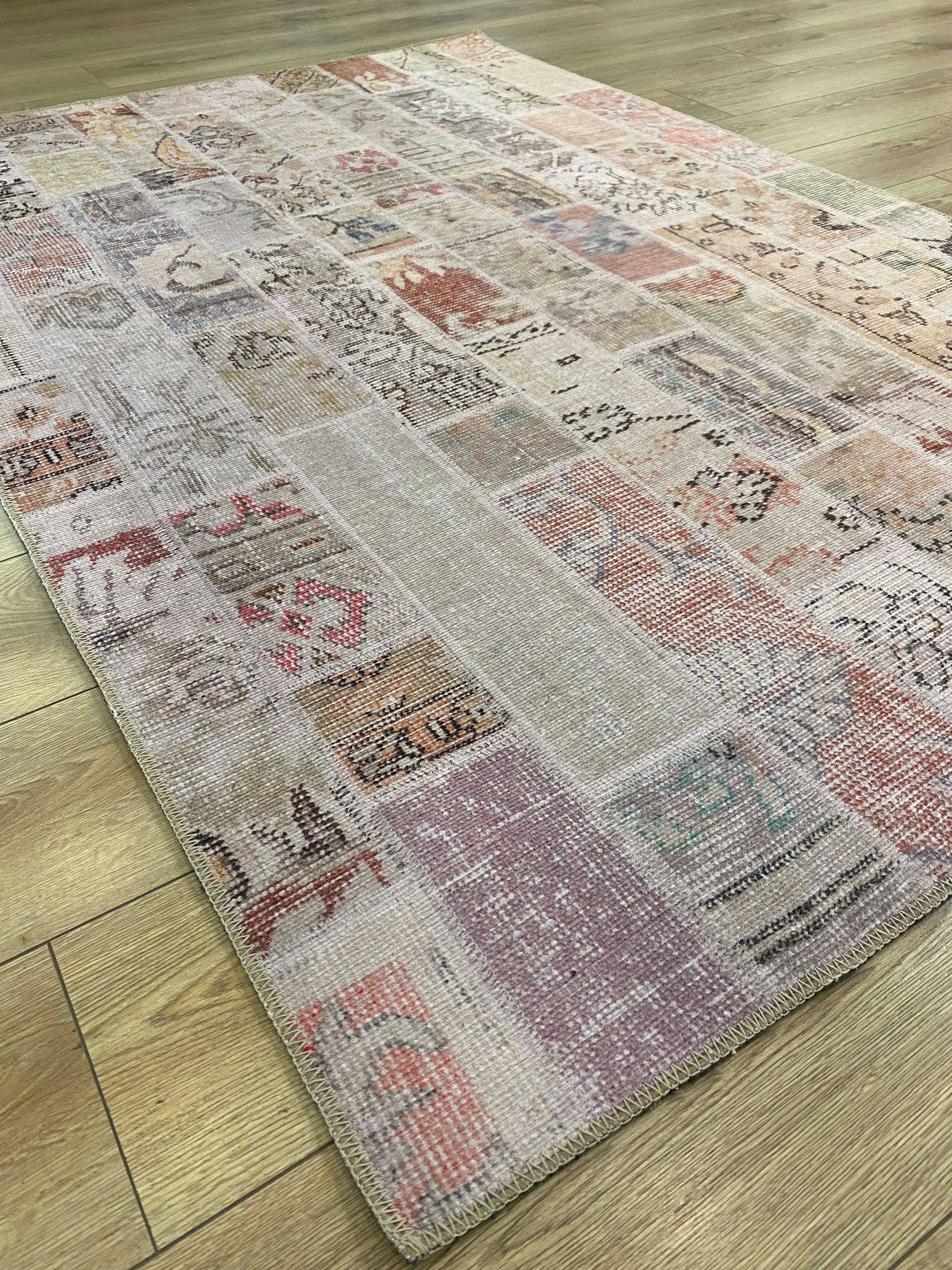 Çam Halı Siesta Patchwork 32-456 Etnik Eskitme Desenli Dokuma Tabanlı Yıkanabilir Şönil Salon ve Oda Halısı