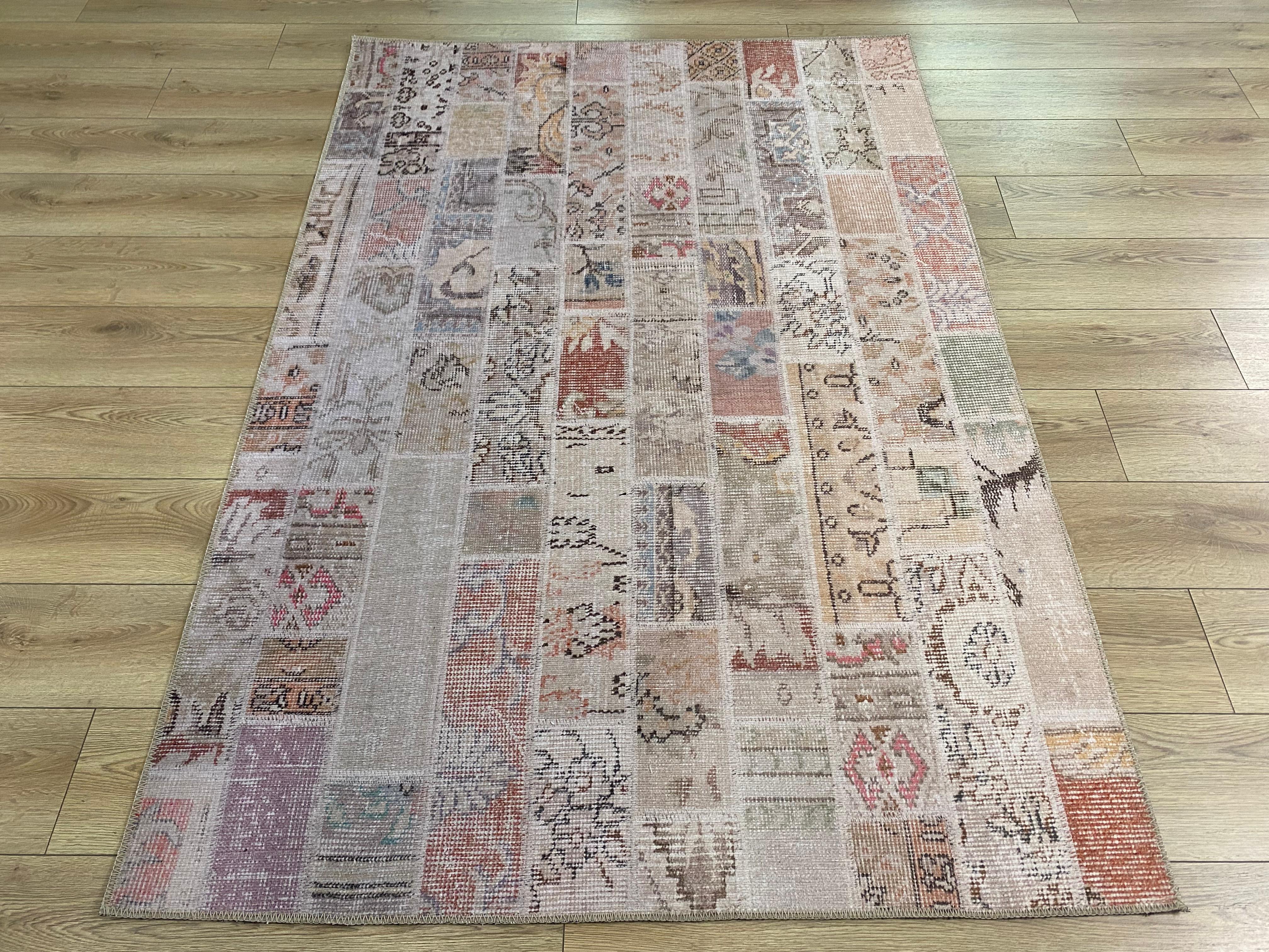 Çam Halı Siesta Patchwork 32-456 Etnik Eskitme Desenli Dokuma Tabanlı Yıkanabilir Şönil Salon ve Oda Halısı