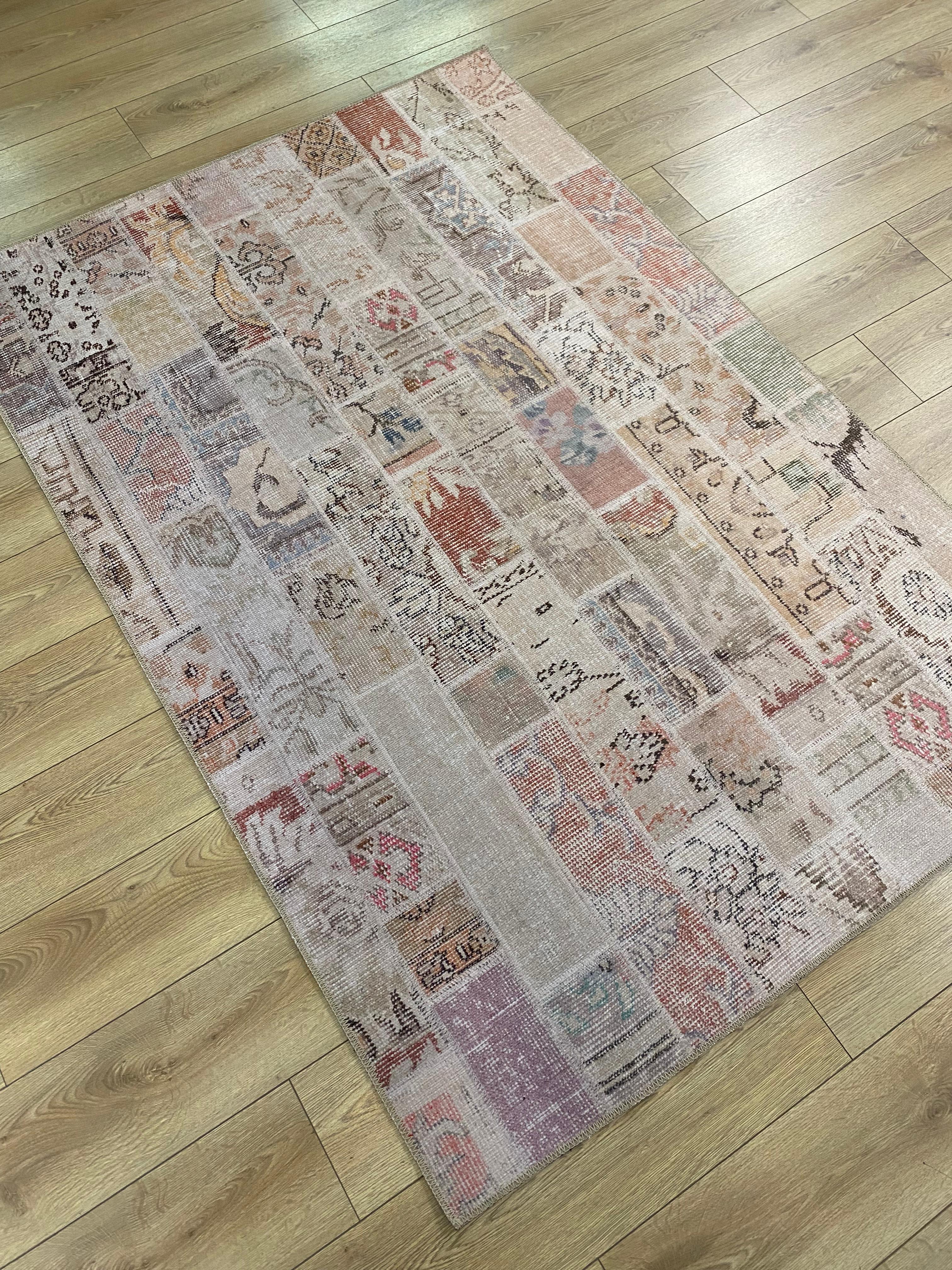 Çam Halı Siesta Patchwork 32-456 Etnik Eskitme Desenli Dokuma Tabanlı Yıkanabilir Şönil Salon ve Oda Halısı