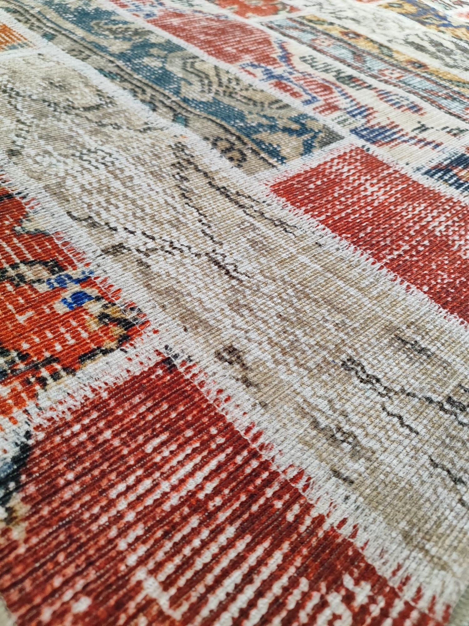 Çam Halı Siesta Patchwork 32-457 Etnik Eskitme Desenli Dokuma Tabanlı Yıkanabilir Şönil Salon ve Oda Halısı