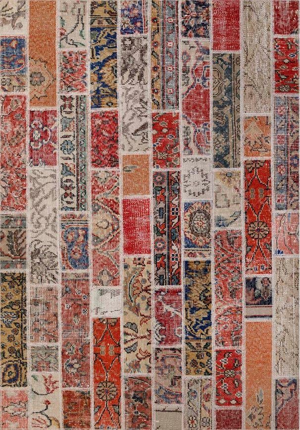 Çam Halı Siesta Patchwork 32-457 Etnik Eskitme Desenli Dokuma Tabanlı Yıkanabilir Şönil Salon ve Oda Halısı
