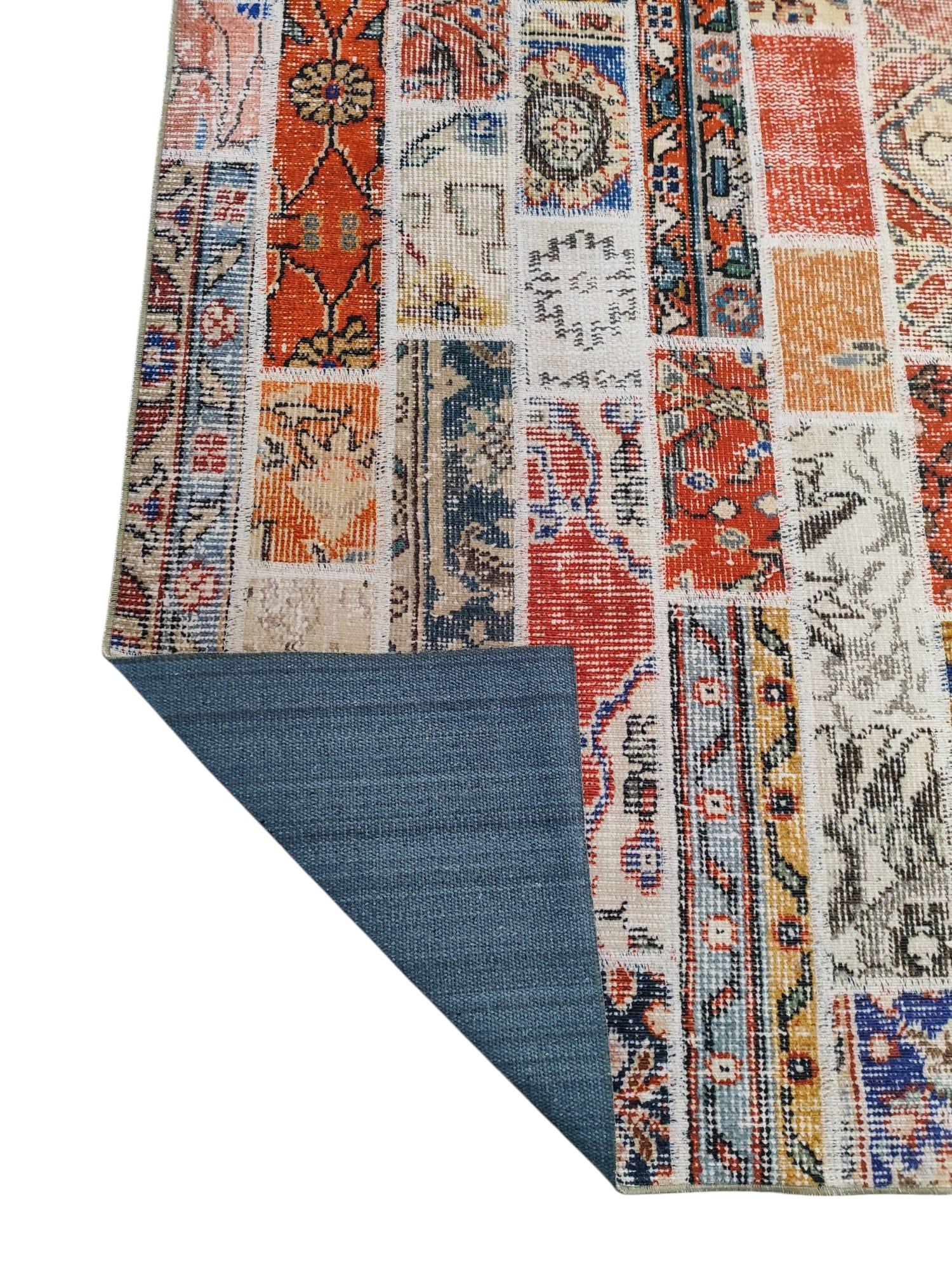 Çam Halı Siesta Patchwork 32-457 Etnik Eskitme Desenli Dokuma Tabanlı Yıkanabilir Şönil Salon ve Oda Halısı